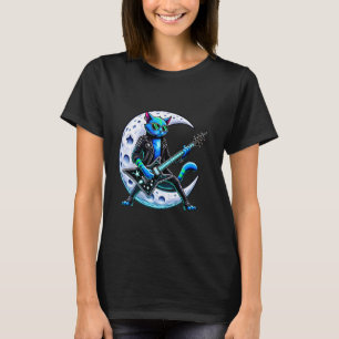Camiseta Gato Funky Tocando Guitarra Lua, Banda de Rock And