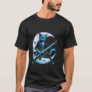 Camiseta Gato Funky Tocando Violão Lua, Banda de Rock And R