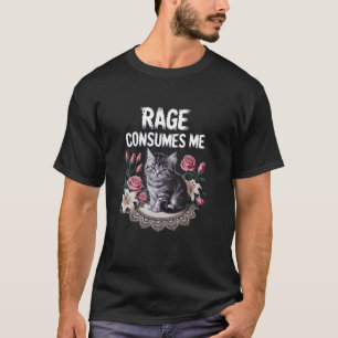 Camiseta Gato Fúria Me Consome com Fundo Floral