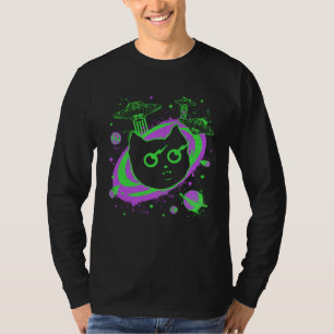 Camiseta Gato Galáxia OVNI Gato Com Olhos Laser Alien Espac