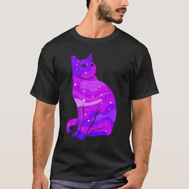 Camiseta Gato Galáxico do Universo de Gatos do Espaço Exter (Frente)