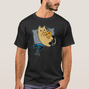 Camiseta Gato Gamer Comilão de Pizza Nerd Jogo Pausado