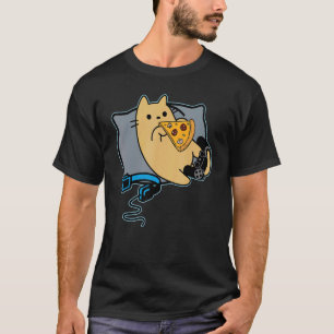 Camiseta Gato Gamer Comilão de Pizza Nerd Jogo Pausado