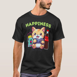 Camiseta Gato Gamer de Felicidade Engraçada Refrigerante & 