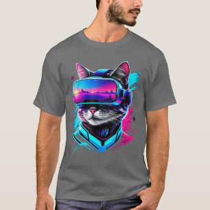 Camiseta Gato Gamer de VR Engraçado em Headset de Realidade