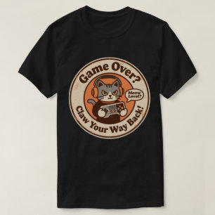 Camiseta Gato Gamer Engraçado Cinza Listrado "Arranhe Seu C