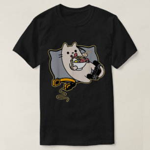 Camiseta Gato Gamer Kawaii Comendo Ramen