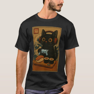 Camiseta Gato Gamer Kawaii Fofo Sushi Japonês Retro Engraça