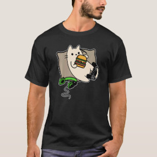 Camiseta gato gamer nerd comendo hambúrguer carregando jogo