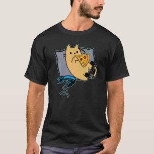 Camiseta Gato Gamer Nerd Comendo Pizza Jogo Carregando
