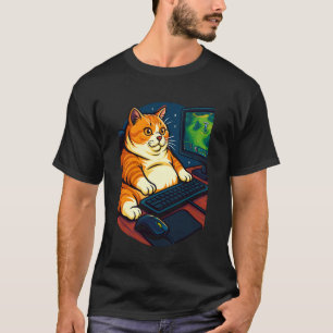 Camiseta Gato Gamer no Computador Jogando Jogos Engraçado D