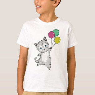 Camiseta Gato Gatinho Balões Doce Animais Tricolor