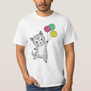 Camiseta Gato Gatinho Balões Doce Animais Tricolor