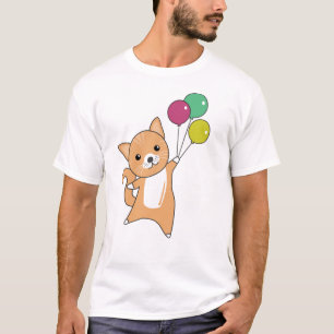 Camiseta Gato Gatinho Balões Doce Animais Vermelhos Laranj