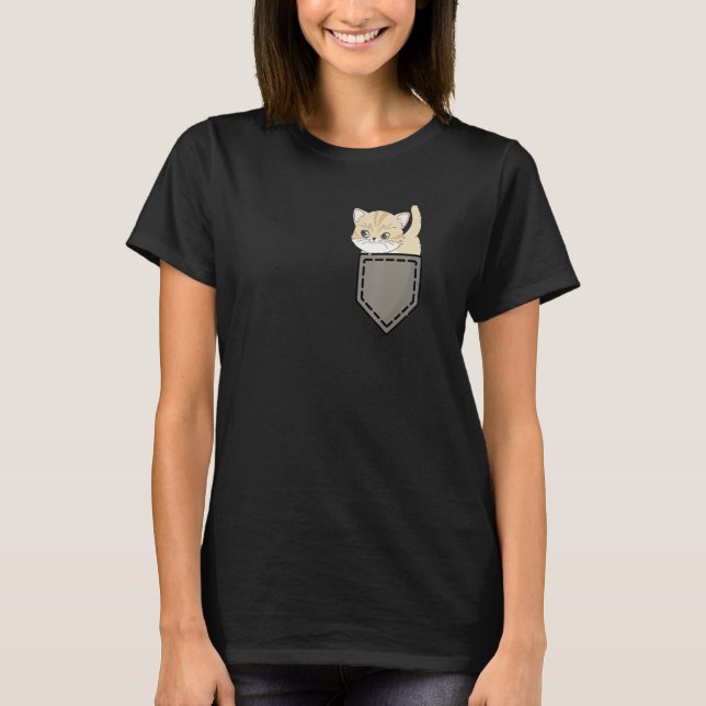 Camiseta Gato gatinho bonito no bolso Eu adoro gatos (Frente)