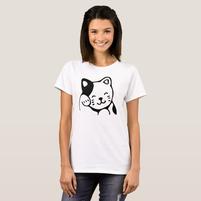 Camiseta Gato Gatinho Branco e Preto, Alô (Frente Completa)