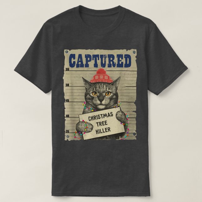 Camiseta Gato Gatinho Engraçado Capturado Matador de Árvore (Frente do Design)
