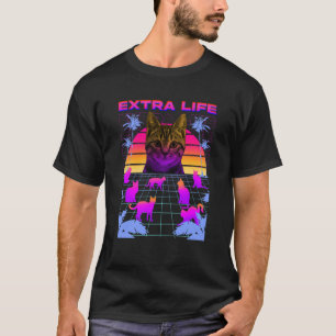 Camiseta Gato Gatinho Gata Vida Extra Vaporwave Mãe de Gato