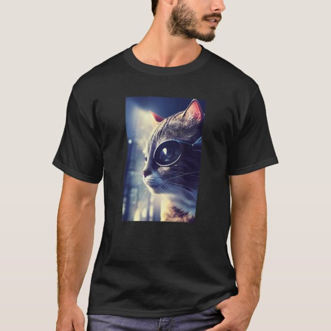 Camiseta Gato-Gatinho Pet Animal Cyborg Robot (Frente)