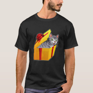 Camiseta Gato Gatinho Presente Caixa de Natal X-Mas