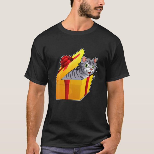 Camiseta Gato Gatinho Presente Caixa de Natal X-Mas (Frente)