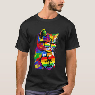Camiseta Gato Gatito Coração Arco-íris Amor É Amor LGBT Gay