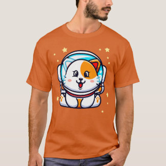Camiseta Gato Gato-Astronauta Espaço Kawaii Chibi Kitten Pe