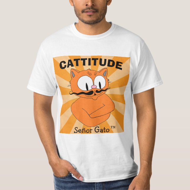 Camiseta Gato Gato de Caça-Mustache do Señor CATTITUDE (Frente)