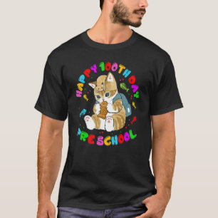 Camiseta Gato Gato Feliz 100º Dia Da Escola Para A Pré-Esco