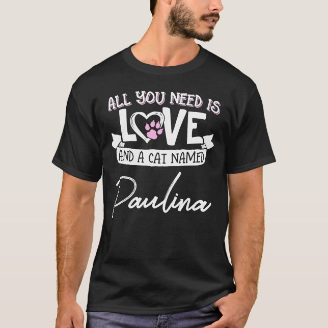 Camiseta Gato Gato Gato Bastante Chamado Paulina para Mulhe (Frente)