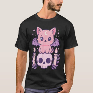 Camiseta Gato Gato Gato Bat Crânio Pastel Gótico Presente H