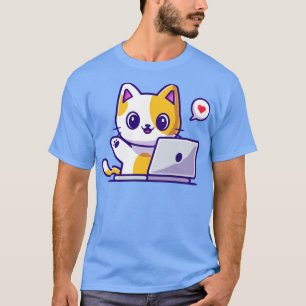 Camiseta Gato Gato Gato-Gato Trabalhando Em Cartoon De Lapt