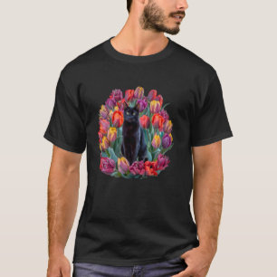 Camiseta Gato Gato-Gato-Grito Escondendo-se em Flores de Mo