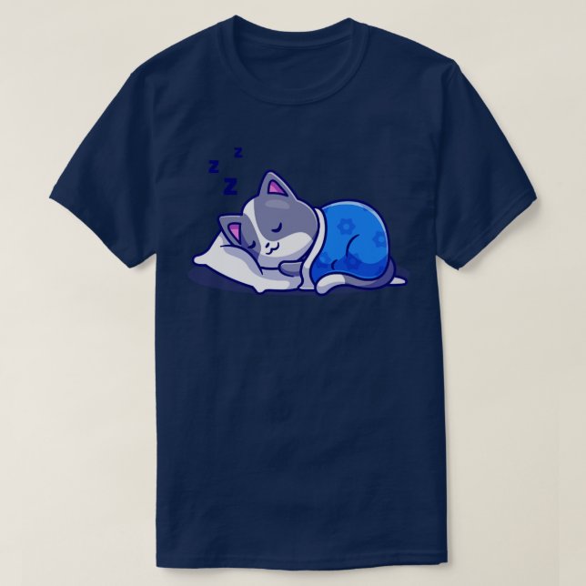 Camiseta Gato Gato Gelado Dormindo Com Travesseiro E Cartoo (Frente do Design)
