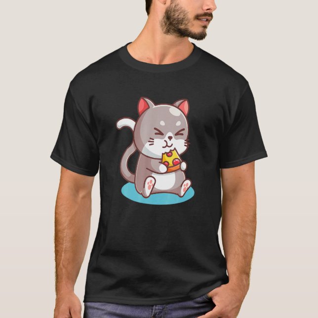 Camiseta Gato Gato Gelado Pizza Foodie Ee Crianças Mulheres (Frente)