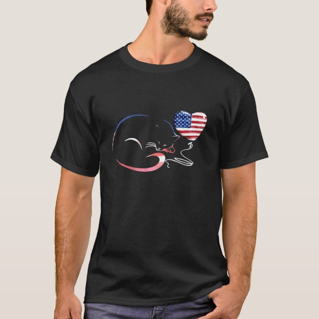 Camiseta Gato Gato Giro 4 De Julho Balões Americanos Bandei (Frente)