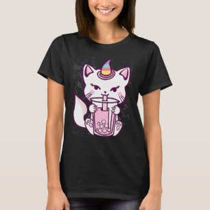 Camiseta Gato Gato Giro Bebendo de Bolha de Chá Design