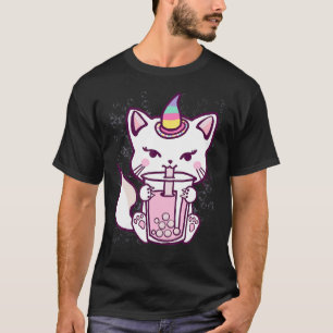 Camiseta Gato Gato Giro Bebendo de Bolha de Chá Design
