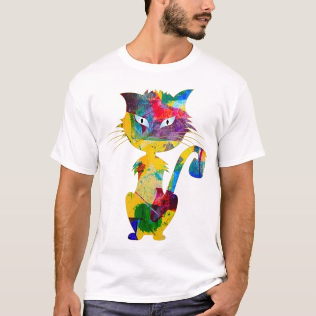 Camiseta Gato Gato Grito Olhos Azuis Claro Trabalho de arte (Frente)