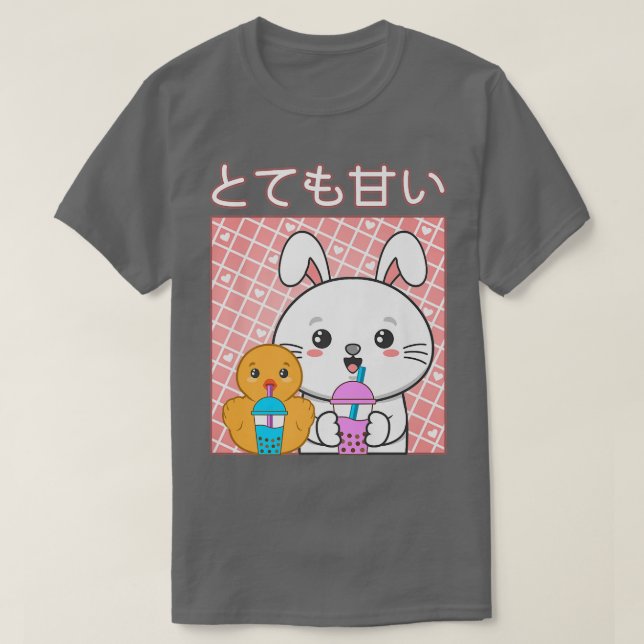 Camiseta Gato-Gato-Grito Pato Boba Tea Bubble Kawaii Tea Gr (Frente do Design)