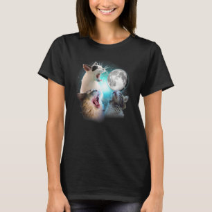 Camiseta Gato Gatos Miando à Lua Gato