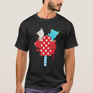Camiseta Gato Gatos Vermelho Branco E Azul Picolé 4 De Julh