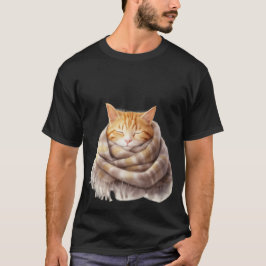 Camiseta Gato Gengibre Aconchegante Enrolado em Cachecol Qu
