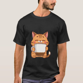 Camiseta Gato Gengibre Feliz Abraçando Caneca de Café Paz ✨