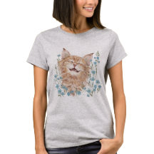 Gato gengibre feliz e contente em "me-nots"