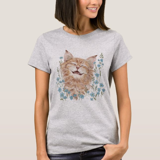 Camiseta Gato gengibre feliz e contente em "me-nots" (Frente)