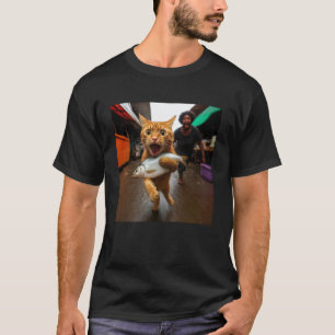 Camiseta Gato Gengibre Roubando Peixe no Mercado