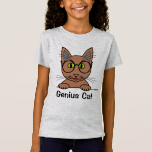 Camiseta Gato Gênio com Óculos Engraçado