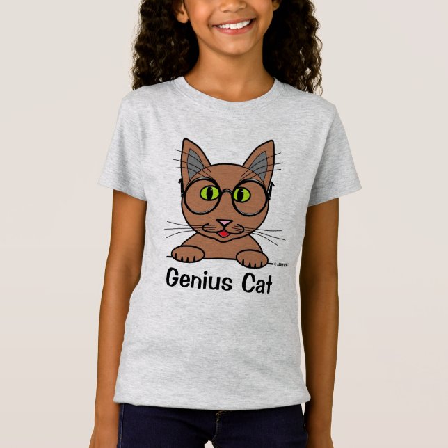 Camiseta Gato Gênio com Óculos Engraçado (Frente)