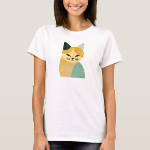 Camiseta Gato Geométrico Minimalista Escandinavo Moderno